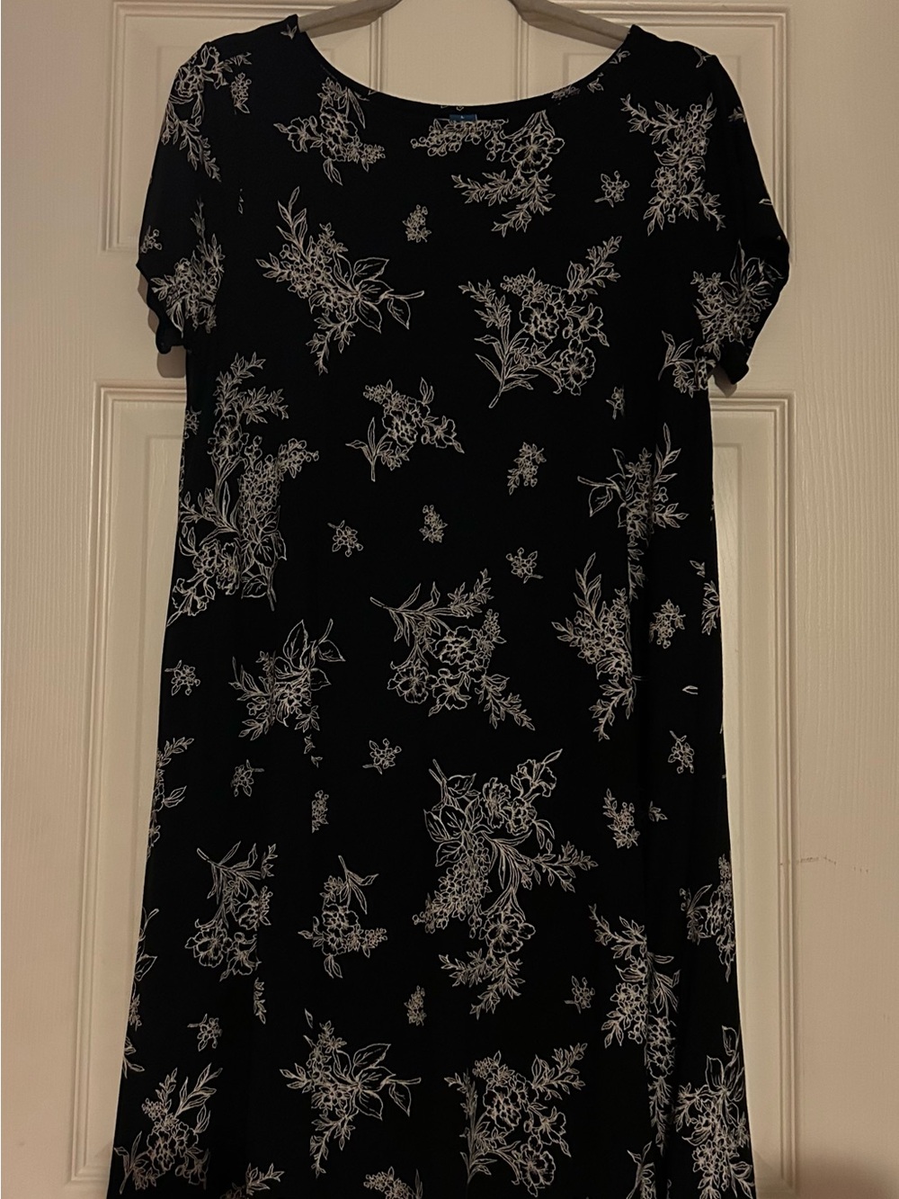 Old Navy Black Midi Dress with White Floral Sketch Print